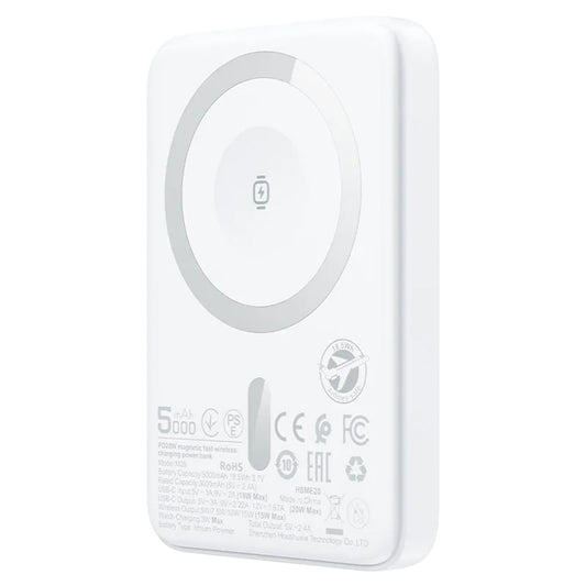 Langaton ulkoinen akku Acefast M25, 5000mAh, 20W, PD + FQI, 1 x QI - 1 x USB-C, Valkoinen