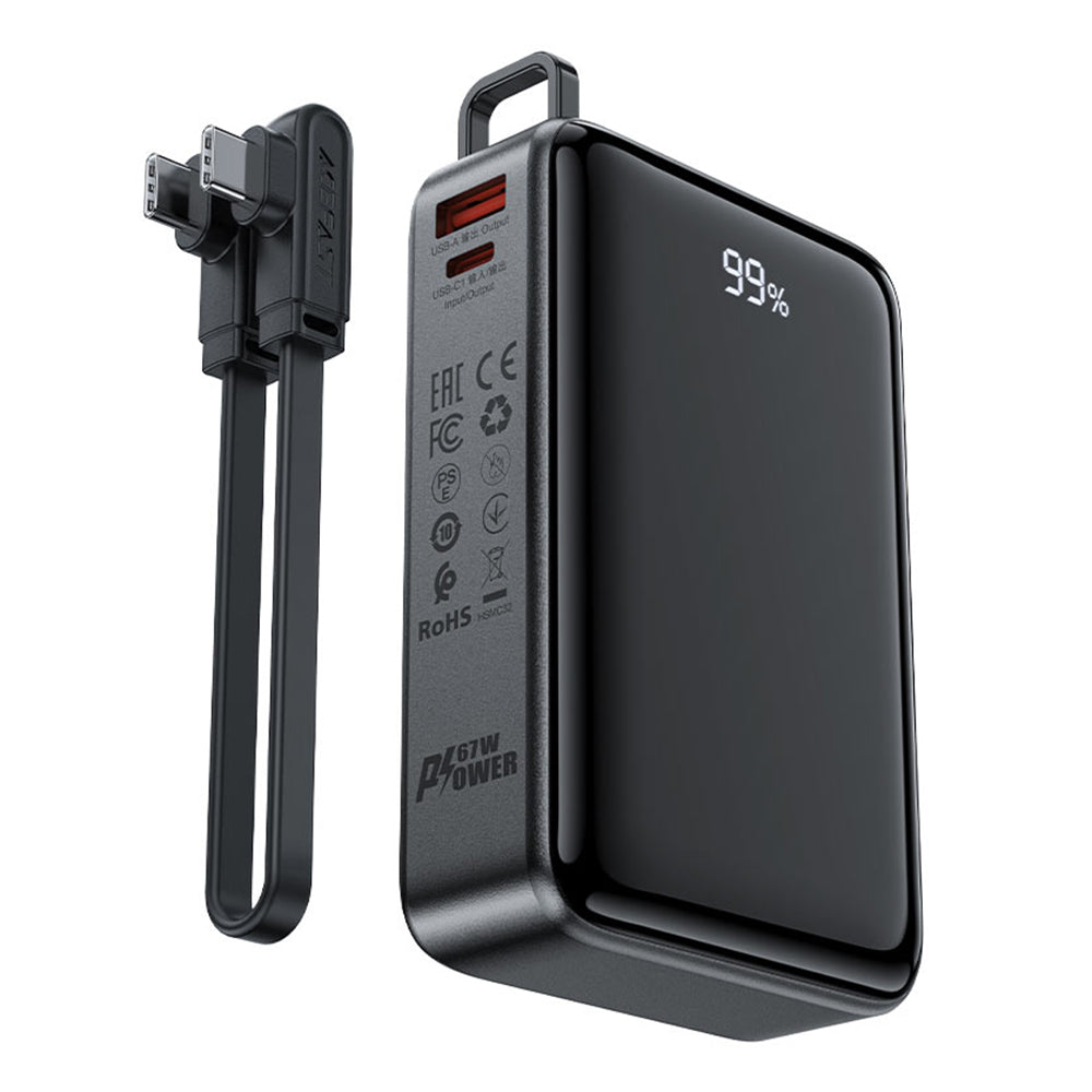 Ulkoinen akku Acefast M4, 20000mAh, 67W, PD, 1 x USB-A - 2 x USB-C, Musta