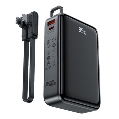 Ulkoinen akku Acefast M4, 20000mAh, 67W, PD, 1 x USB-A - 2 x USB-C, Musta