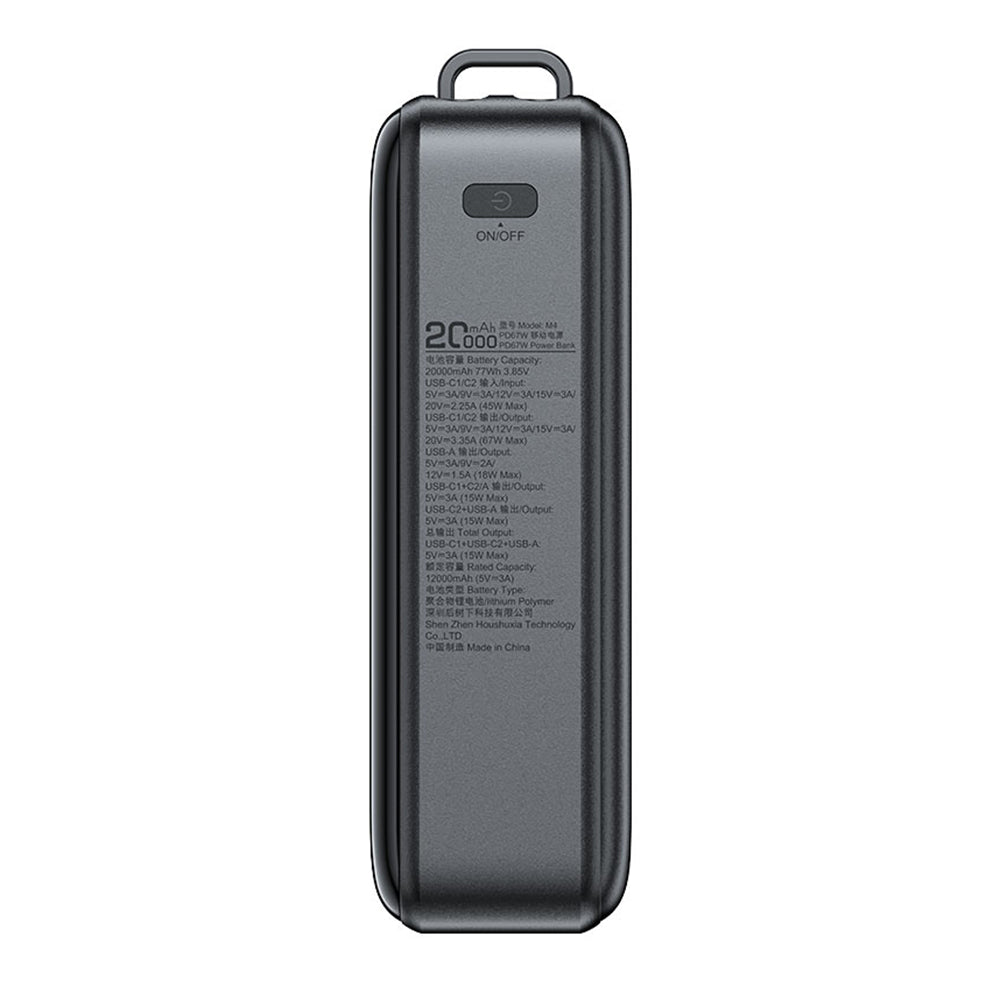 Ulkoinen akku Acefast M4, 20000mAh, 67W, PD, 1 x USB-A - 2 x USB-C, Musta