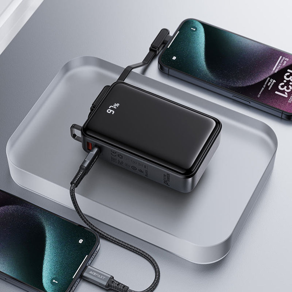 Ulkoinen akku Acefast M4, 20000mAh, 67W, PD, 1 x USB-A - 2 x USB-C, Musta