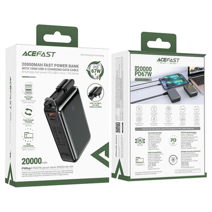Ulkoinen akku Acefast M4, 20000mAh, 67W, PD, 1 x USB-A - 2 x USB-C, Musta