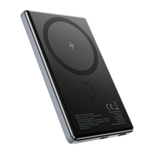 Allity langaton ulkoinen akku. APB-300, 5000mAh, 20W, PD + FQI, 1 x QI - 1 x USB-C, Harmaa