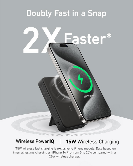 Anker MagGo langaton ulkoinen akku, 10000mAh, 27W, PD + FQI, 1 x QI - 1 x USB-C, Musta A1654011