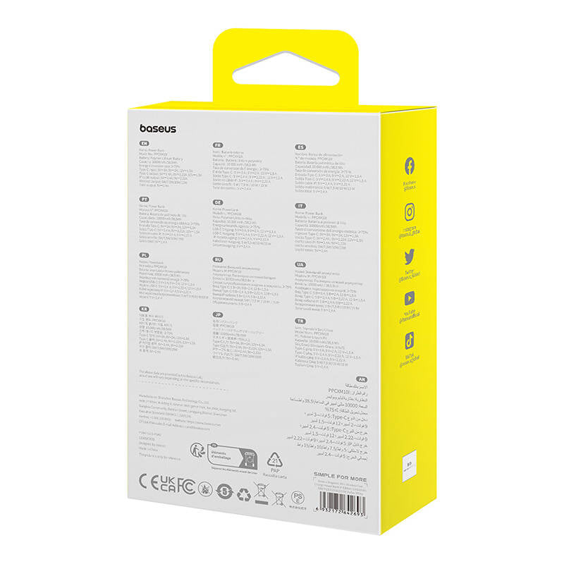 Langaton Baseus Magnetic Mini -ulkoinen akku, 10000mAh, 20W, PD + FQI, 1 x Lightning - 1 x QI - 1 x USB-C, Valkoinen P10022109223-00