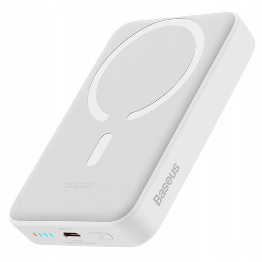 Baseus Magnetic Mini langaton ulkoinen akku, 10000mAh, 30W, PD + FQI, 1 x QI - 1 x USB-C, Valkoinen PPCX110202