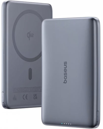 Baseus PicoGo AM41 Ulkoinen Langaton Akku, 10000mAh, 27W, PD + FQI, 1 x QI - 1 x USB-C, Harmaa E0027200