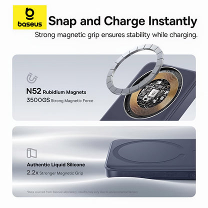 Baseus EnerFill FM11 Ultra-Mini langaton ulkoinen akku, 10000mAh, 22.5W, PD + FQI, 1 x QI - 1 x USB-C, Harmaa E0026602