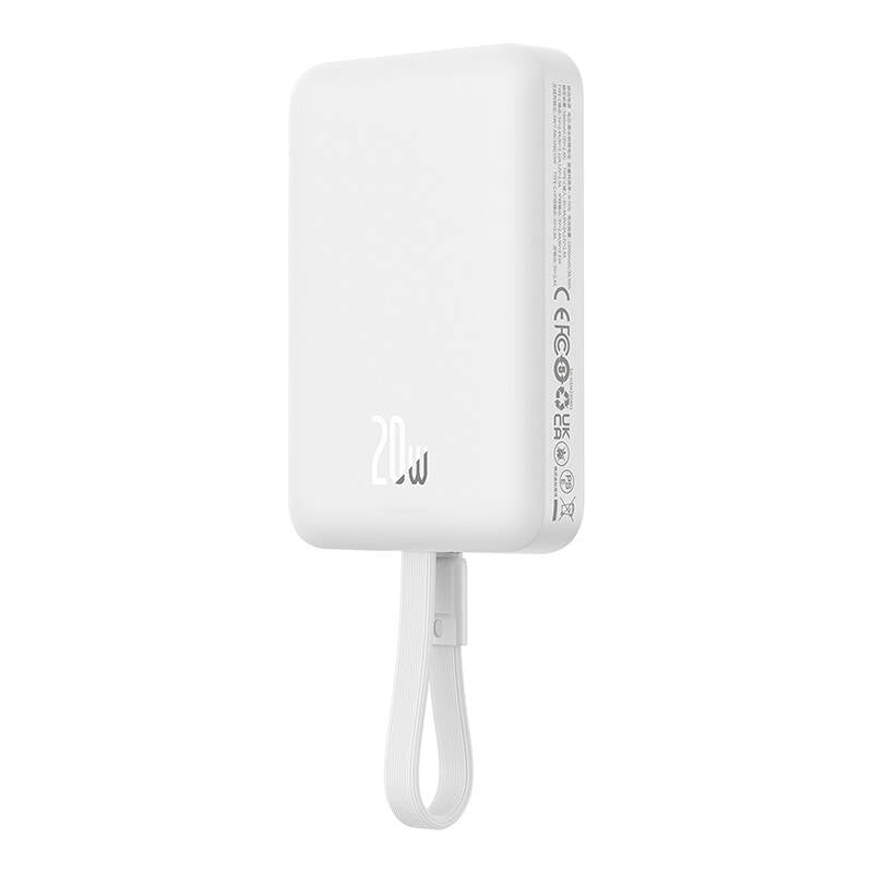 Langaton Baseus Magnetic Mini -ulkoinen akku, 10000mAh, 20W, PD + FQI, 1 x Lightning - 1 x QI - 1 x USB-C, Valkoinen P10022109223-00