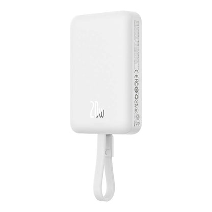 Langaton Baseus Magnetic Mini -ulkoinen akku, 10000mAh, 20W, PD + FQI, 1 x Lightning - 1 x QI - 1 x USB-C, Valkoinen P10022109223-00