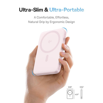 Baseus PicoGo langaton ulkoinen akku, 5000mAh, 20W, PD + FQI, 1 x QI - 1 x USB-C, Vaaleanpunainen P10076800413-00