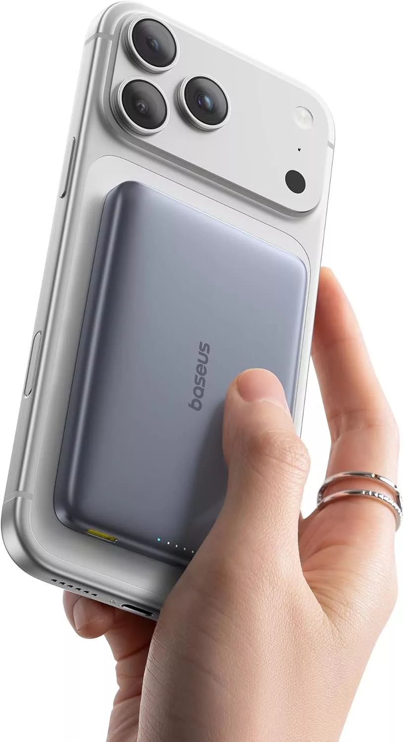 Baseus PicoGo AM41 Ulkoinen Langaton Akku, 10000mAh, 27W, PD + FQI, 1 x QI - 1 x USB-C, Harmaa E0027200