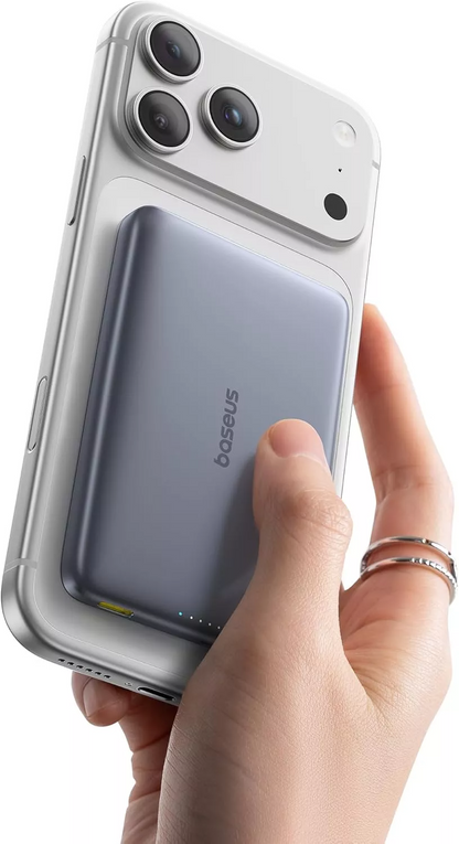 Baseus PicoGo AM41 Ulkoinen Langaton Akku, 10000mAh, 27W, PD + FQI, 1 x QI - 1 x USB-C, Harmaa E0027200