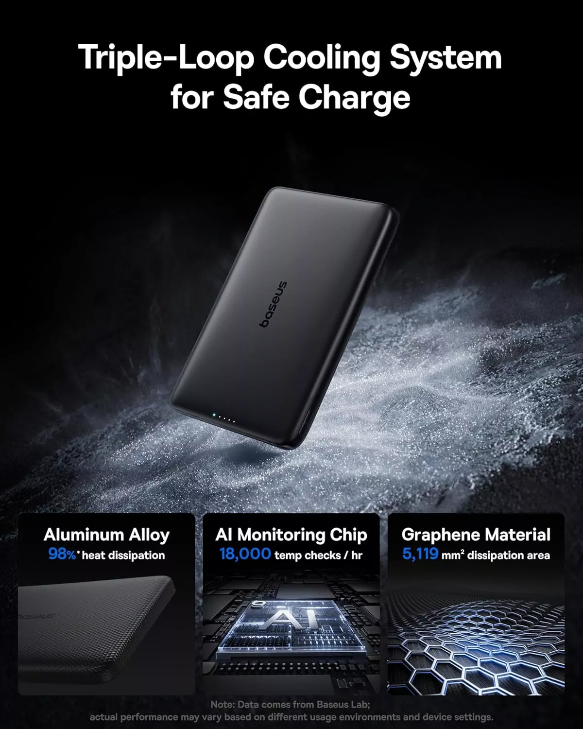 Baseus PicoGo AM41 langaton ulkoinen akku, 10000mAh, 27W, PD + FQI, 1 x QI - 1 x USB-C, Musta E0027201