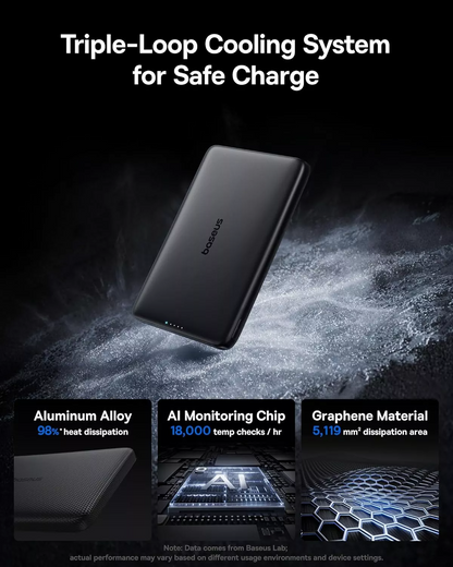 Baseus PicoGo AM41 langaton ulkoinen akku, 10000mAh, 27W, PD + FQI, 1 x QI - 1 x USB-C, Musta E0027201