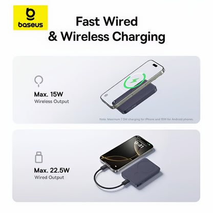 Baseus EnerFill FM11 Ultra-Mini langaton ulkoinen akku, 10000mAh, 22.5W, PD + FQI, 1 x QI - 1 x USB-C, Harmaa E0026602