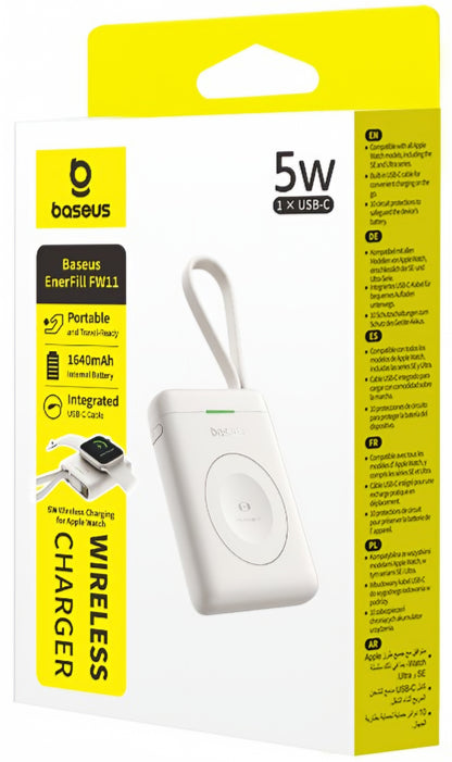 Langaton ulkoinen akku Baseus EnerFill FW11, 1640mAh, 5W, 1 x QI, Valkoinen E0205302