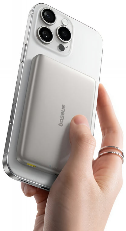 Baseus PicoGo AM41 Ulkoinen Langaton Akku, 10000mAh, 27W, PD + FQI, 1 x QI - 1 x USB-C, Beige E0027203