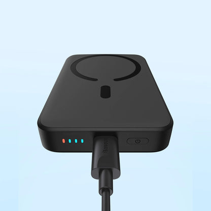 Langaton Baseus Magnetic Mini -ulkoinen akku, 10000mAh, 20W, PD + FQI, 1 x QI - 1 x USB-C, musta PPCX070001