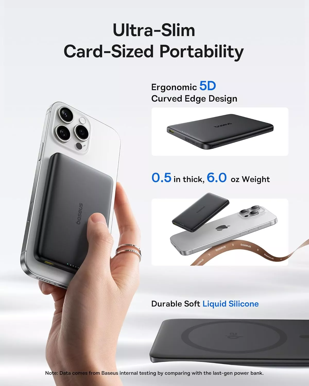 Baseus PicoGo AM41 langaton ulkoinen akku, 10000mAh, 27W, PD + FQI, 1 x QI - 1 x USB-C, Musta E0027201