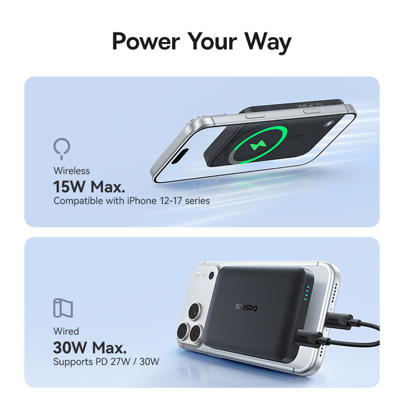 Langaton ulkoinen akku Baseus EnerFill FM11, 10000mAh, 30W, PD + FQI, 1 x QI - 1 x USB-C, Musta