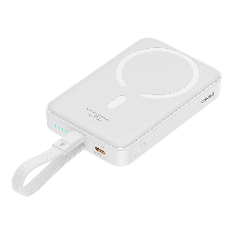 Langaton Baseus Magnetic Mini -ulkoinen akku, 10000mAh, 20W, PD + FQI, 1 x Lightning - 1 x QI - 1 x USB-C, Valkoinen P10022109223-00