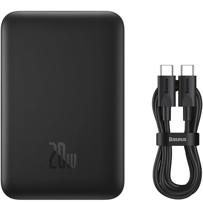 Langaton Baseus Magnetic Mini -ulkoinen akku, 10000mAh, 20W, PD + FQI, 1 x QI - 1 x USB-C, musta PPCX070001