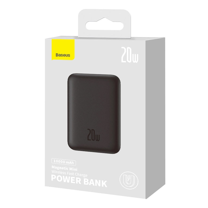 Langaton Baseus Magnetic Mini -ulkoinen akku, 10000mAh, 20W, PD + FQI, 1 x QI - 1 x USB-C, musta PPCX070001