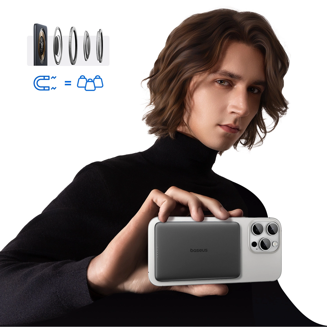 Baseus PicoGo AM41 langaton ulkoinen akku, 5000mAh, 20W, PD + FQI, 1 x QI - 1 x USB-C, Musta