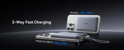 Baseus PicoGo AM41 Ulkoinen Langaton Akku, 10000mAh, 27W, PD + FQI, 1 x QI - 1 x USB-C, Beige E0027203