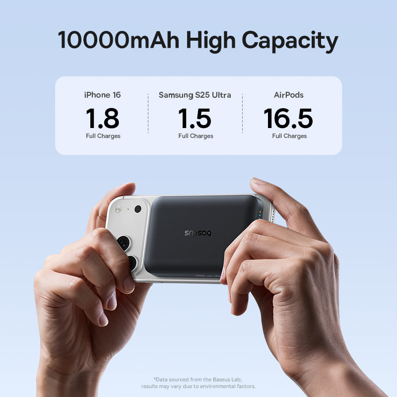 Langaton ulkoinen akku Baseus EnerFill FM11, 10000mAh, 30W, PD + FQI, 1 x QI - 1 x USB-C, Musta