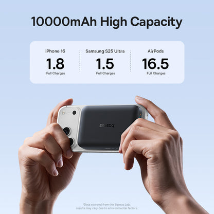 Langaton ulkoinen akku Baseus EnerFill FM11, 10000mAh, 30W, PD + FQI, 1 x QI - 1 x USB-C, Musta