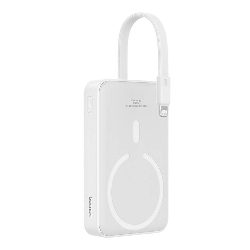 Langaton Baseus Magnetic Mini -ulkoinen akku, 10000mAh, 20W, PD + FQI, 1 x Lightning - 1 x QI - 1 x USB-C, Valkoinen P10022109223-00