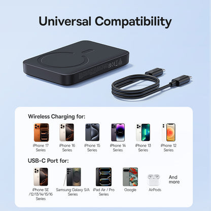 Langaton ulkoinen akku Baseus EnerFill FM11, 10000mAh, 30W, PD + FQI, 1 x QI - 1 x USB-C, Musta