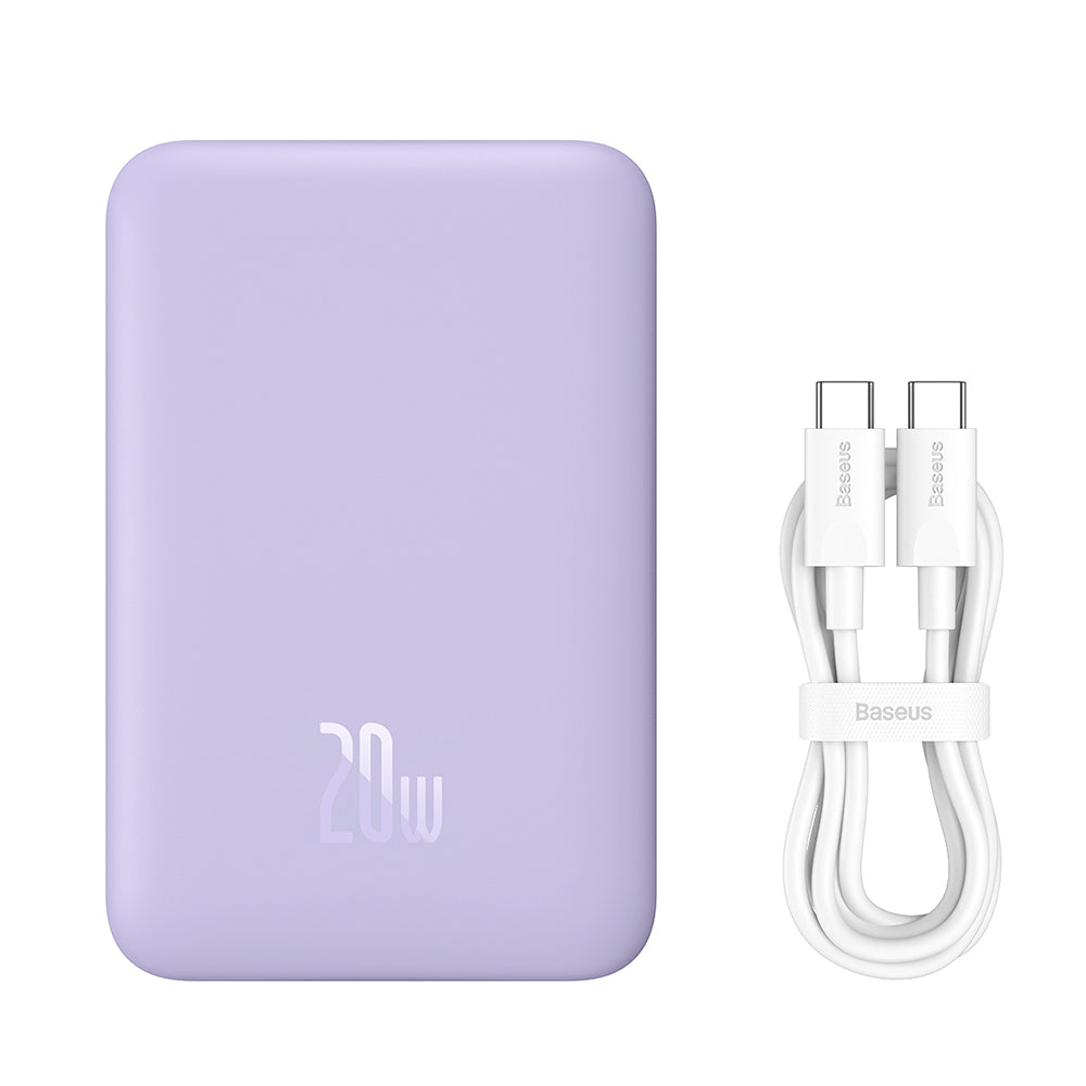 Baseus Magnetic Mini langaton ulkoinen akku, 10000mAh, 20W, PD + FQI, 1 x QI - 1 x USB-C, Violetti PPCX110105