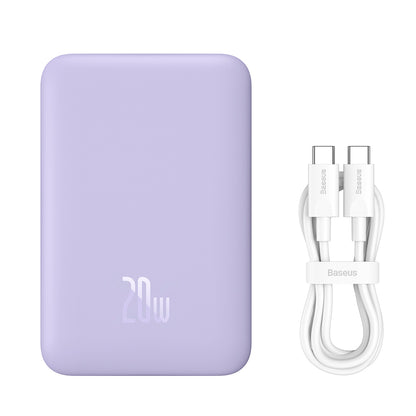 Baseus Magnetic Mini langaton ulkoinen akku, 10000mAh, 20W, PD + FQI, 1 x QI - 1 x USB-C, Violetti PPCX110105