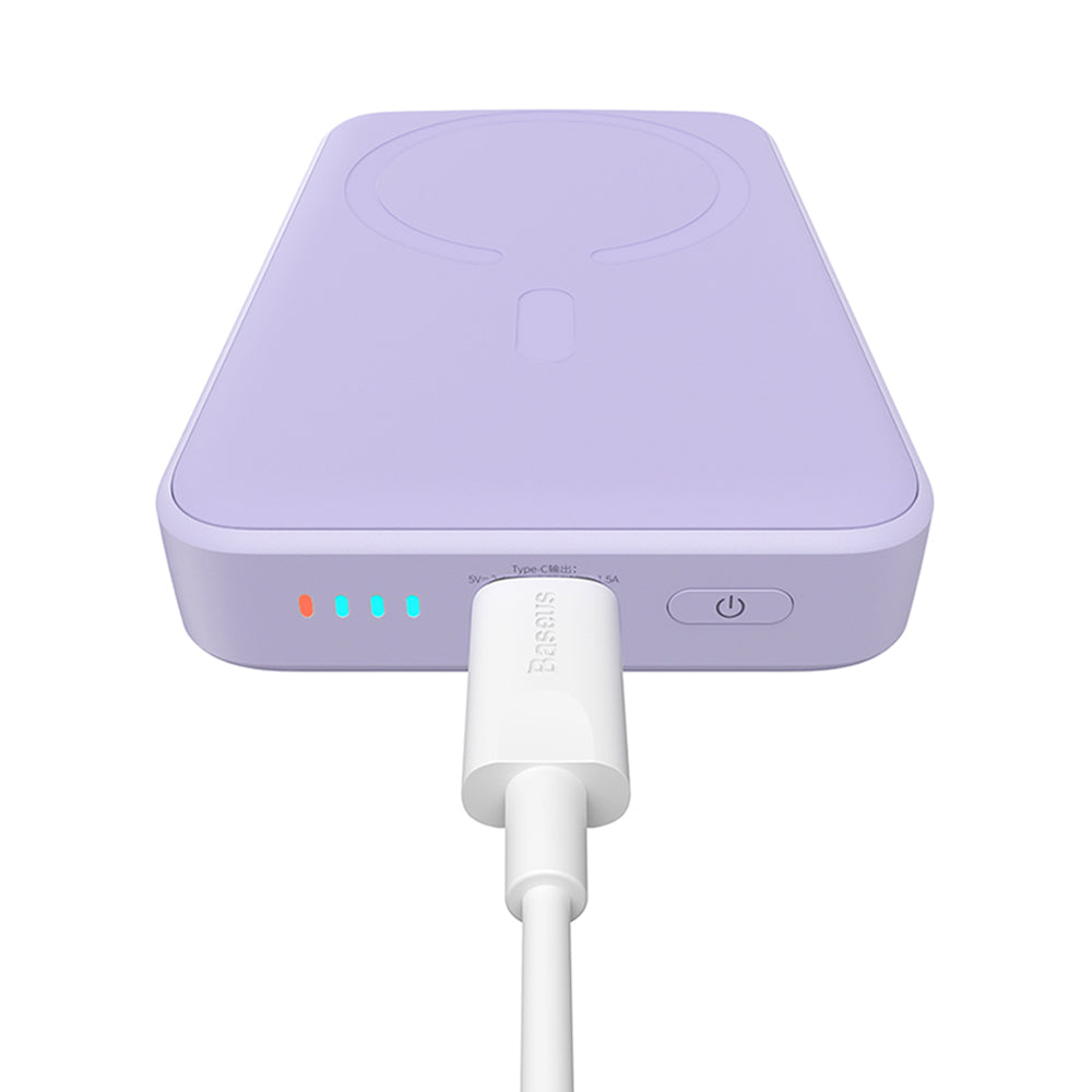Baseus Magnetic Mini langaton ulkoinen akku, 10000mAh, 20W, PD + FQI, 1 x QI - 1 x USB-C, Violetti PPCX110105