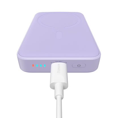 Baseus Magnetic Mini langaton ulkoinen akku, 10000mAh, 20W, PD + FQI, 1 x QI - 1 x USB-C, Violetti PPCX110105