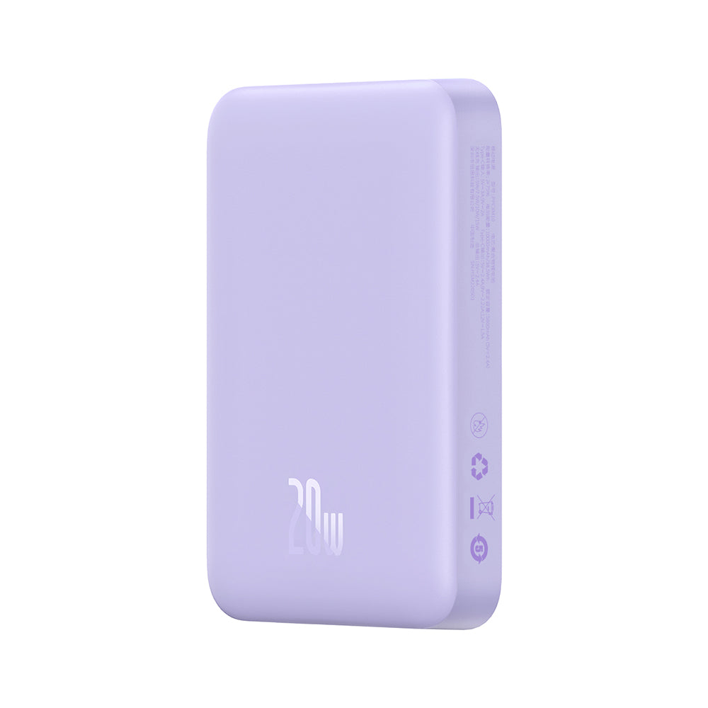 Baseus Magnetic Mini langaton ulkoinen akku, 10000mAh, 20W, PD + FQI, 1 x QI - 1 x USB-C, Violetti PPCX110105