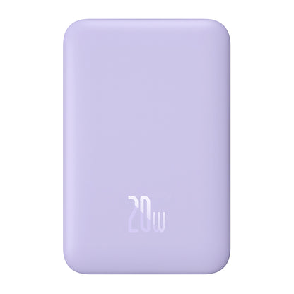 Baseus Magnetic Mini langaton ulkoinen akku, 10000mAh, 20W, PD + FQI, 1 x QI - 1 x USB-C, Violetti PPCX110105