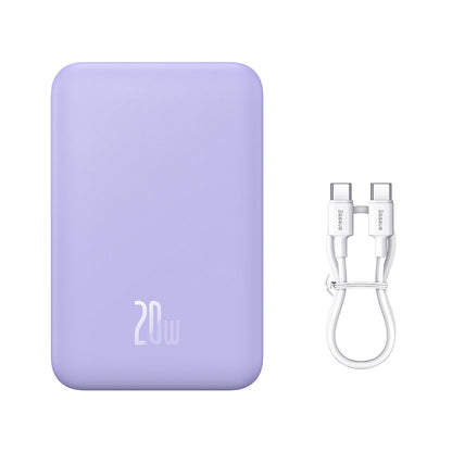 Langaton Baseus Magnetic Mini -ulkoinen akku, 20000mAh, 20W, PD + FQI, 1 x QI - 1 x USB-C, Violetti PPCX150005
