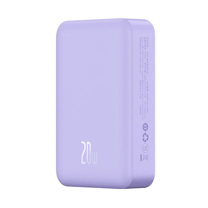 Langaton Baseus Magnetic Mini -ulkoinen akku, 20000mAh, 20W, PD + FQI, 1 x QI - 1 x USB-C, Violetti PPCX150005