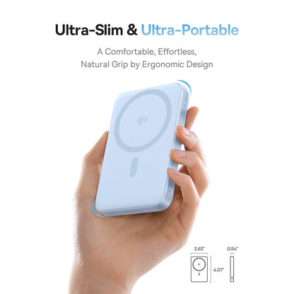 Baseus PicoGo langaton ulkoinen akku, 5000mAh, 20W, PD + FQI, 1 x QI - 1 x USB-C, Sininen P10076800313-00