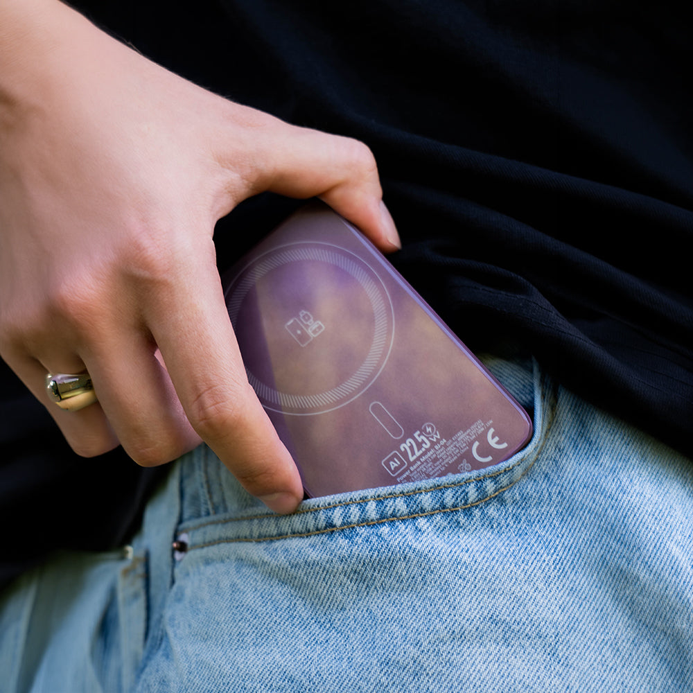 Blavec BJ-04 Slim langaton varavirtalähde, 10 000 mAh, 22,5 W, PD + FQI, 1 x QI – 1 x USB-C, violetti