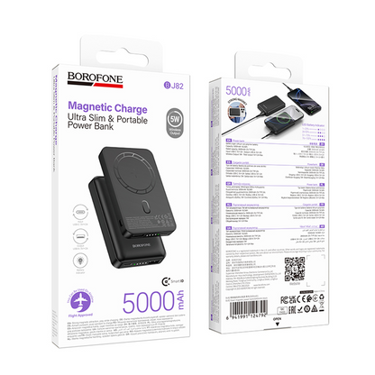 Langaton ulkoinen akku Borofone BJ82 Dawn, 5000mAh, 10W, 1 x QI - 1 x USB-A, Musta
