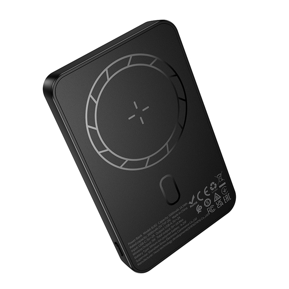 Langaton ulkoinen akku Borofone BJ82 Dawn, 5000mAh, 10W, 1 x QI - 1 x USB-A, Musta