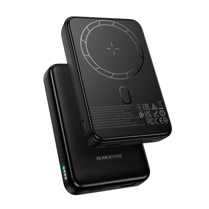 Langaton ulkoinen akku Borofone BJ82A Dawn, 10000mAh, 22.5W, QC + PD + FQI, 1 x QI - 1 x USB-A - 1 x USB-C, Musta