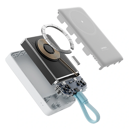Langaton ulkoinen akku Cuktech CP132ML, 10000mAh, 22,5W, PD + QI, 2 x USB-C, Valkoinen