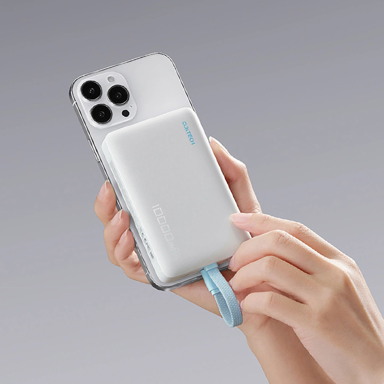 Langaton ulkoinen akku Cuktech CP132ML, 10000mAh, 22,5W, PD + QI, 2 x USB-C, Valkoinen
