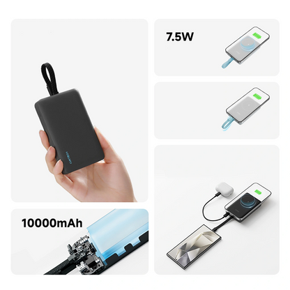 Langaton ulkoinen akku Cuktech CP132ML, 10000mAh, 22,5W, PD + QI, 2 x USB-C, Valkoinen